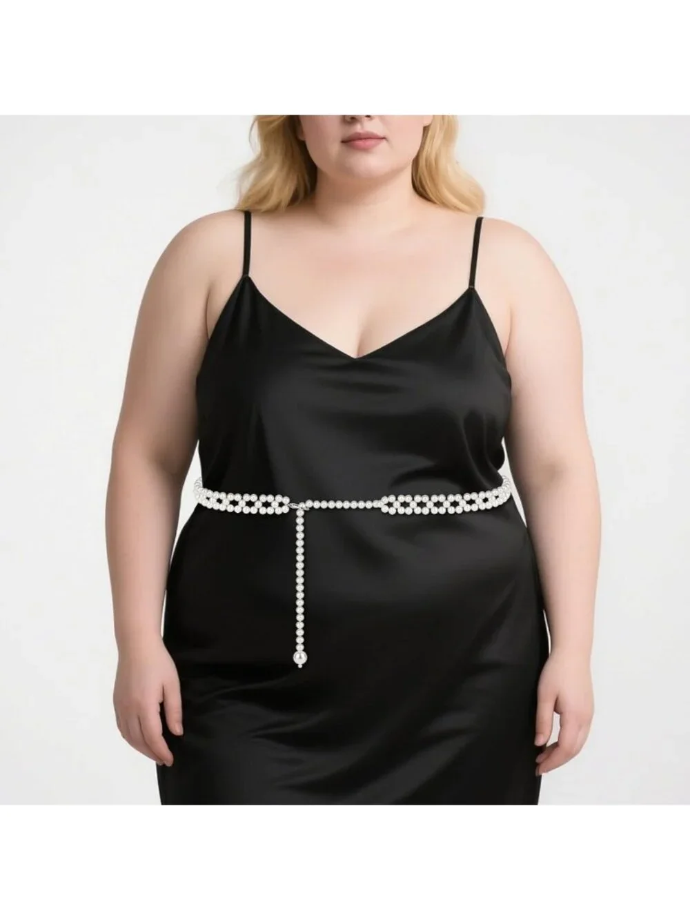 Plus Size Pearl Belly Chain Belt, Stretchable Adjustable Waist Accessory for